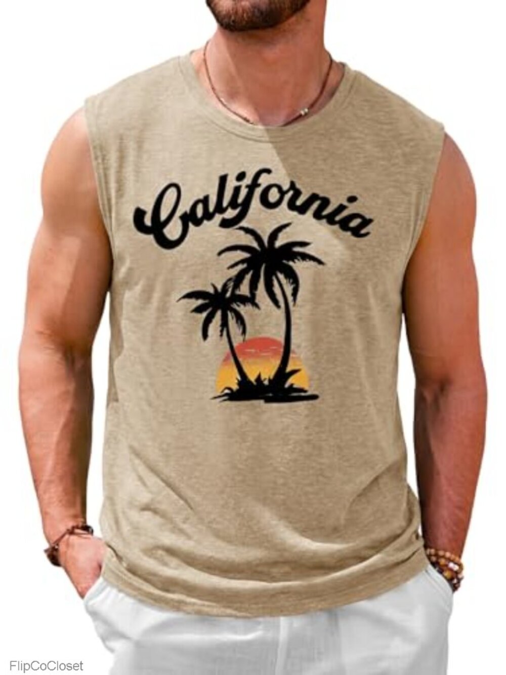 Men's Hawaiian Palm Tree Graphic Tank Top Sleeveless Workout Muscle Tee